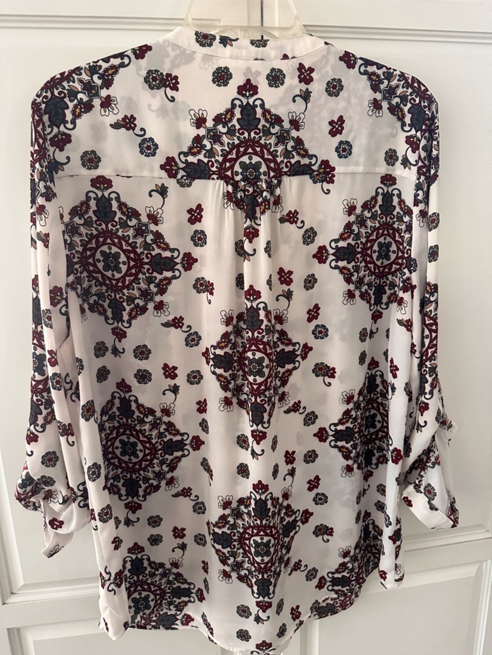 DR2 White Blouse with Burgundy and Black Medallion Print - Picture 5 of 5